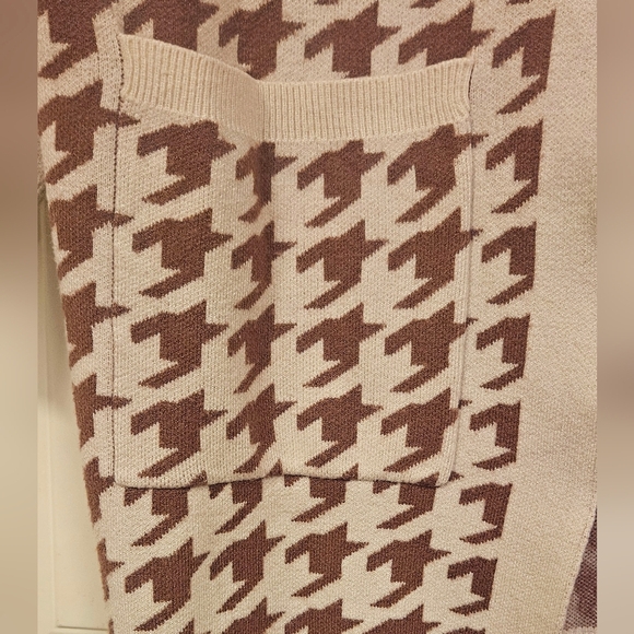 Women Size S  Houndstooth Soft Open Front Pockets Cardigan rayon brown cream - Picture 2 of 9